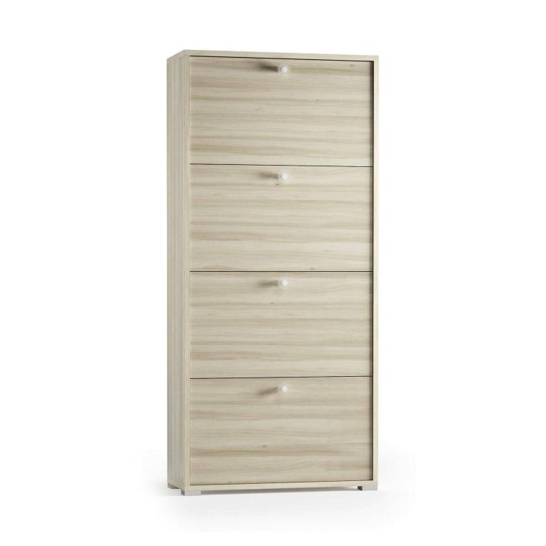 Scarpiera Rosa, Mobile multiuso da ingresso con 4 ante a ribalta-, Armadietto portascarpe a doppia profondità, 100% Made in Italy, 67x28h147 cm, Olmo