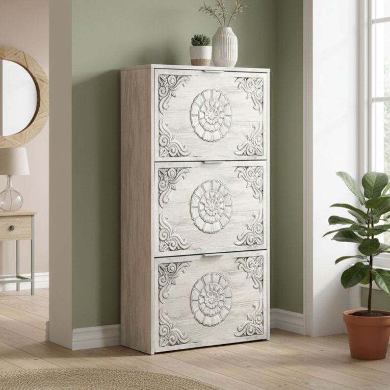 Scarpiera rustica 3 ante bianca 60x113h cm in legno - Asca
