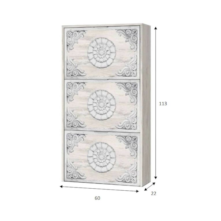 Scarpiera rustica 3 ante bianca 60x113h cm in legno - Asca