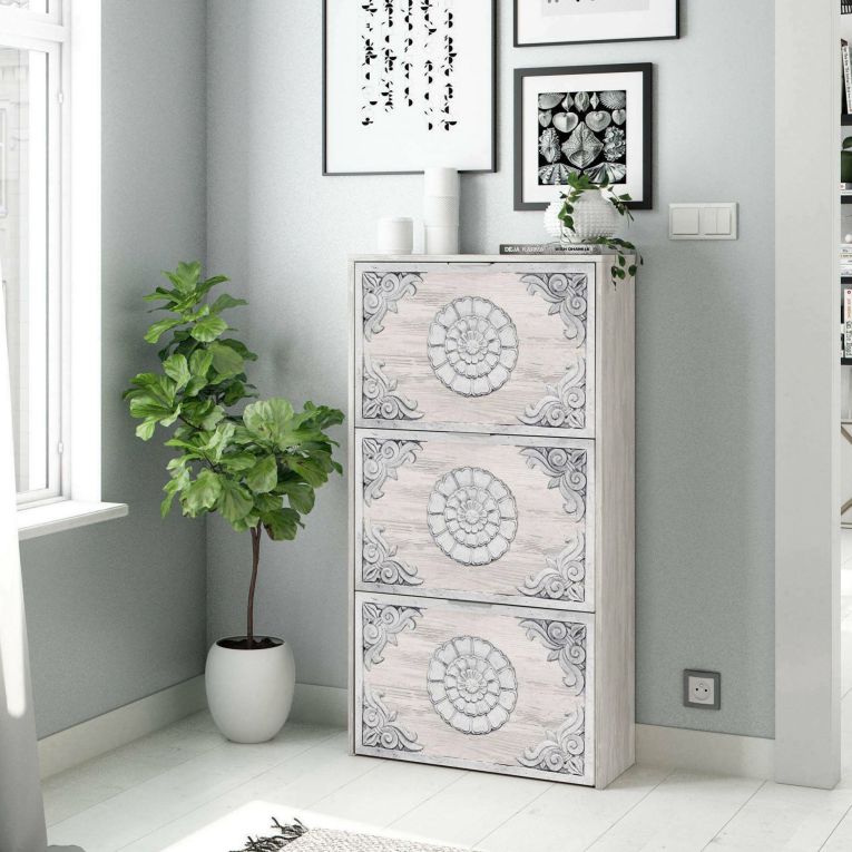 Scarpiera rustica 3 ante bianca 60x113h cm in legno - Asca