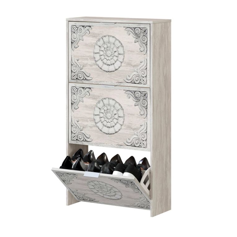 Scarpiera rustica 3 ante bianca 60x113h cm in legno - Asca