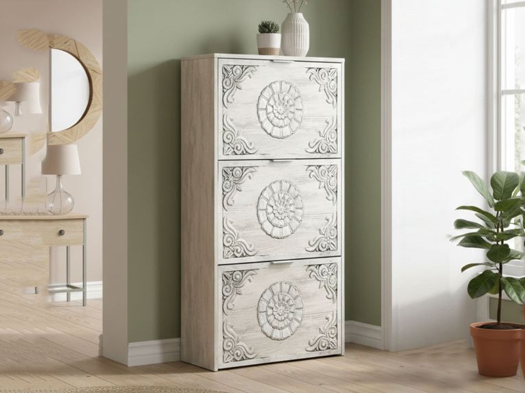 Scarpiera rustica 3 ante bianca 60x113h cm in legno - Asca
