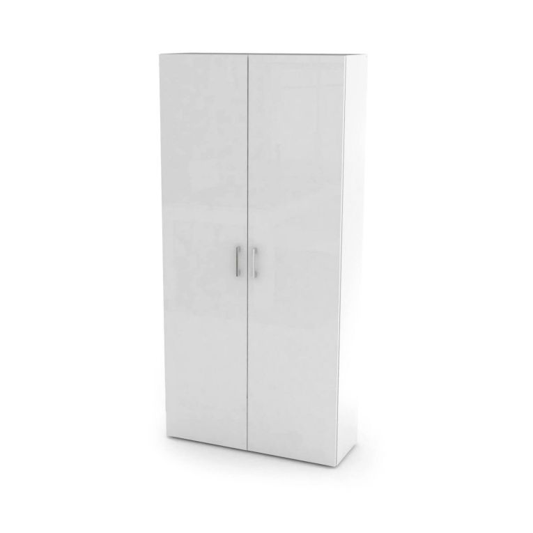Scarpiera Simone, Mobile multiuso a 2 ante e scaffali interni, Portascarpe da ingresso, 100% Made in Italy, cm 91x33h190, Bianco lucido