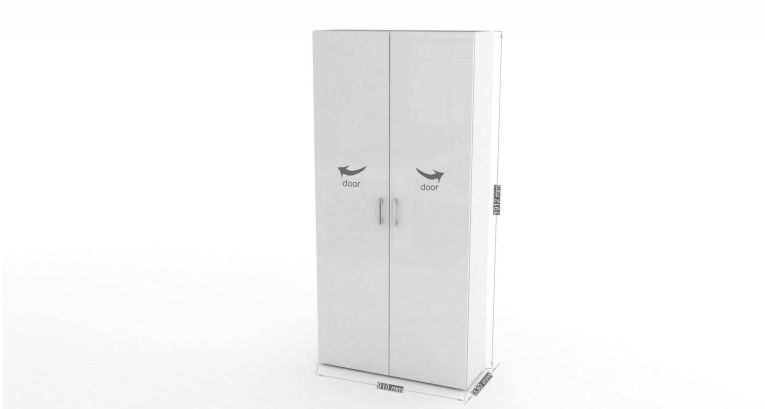 Scarpiera Simone, Mobile multiuso a 2 ante e scaffali interni, Portascarpe da ingresso, 100% Made in Italy, cm 91x33h190, Bianco lucido