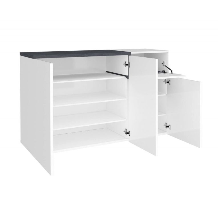 Scarpiera Steve, Mobile multiuso 3 ante e 1 anta a ribalta-, Portascarpe da ingresso, 100% Made in Italy, cm 120x40h80, Bianco lucido e Ardesia