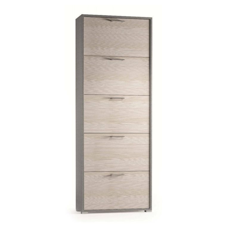 Scarpiera Surfinia, Mobile multiuso da ingresso con 5 ante a ribalta-, Armadietto portascarpe a doppia profondità, 100% Made in Italy, 67x28h183 cm, Larice