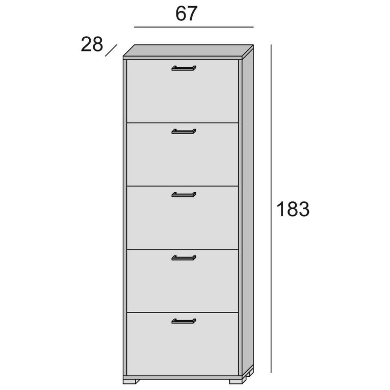 Scarpiera Surfinia, Mobile multiuso da ingresso con 5 ante a ribalta-, Armadietto portascarpe a doppia profondità, 100% Made in Italy, 67x28h183 cm, Larice