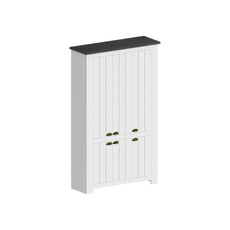 Scarpiera Tazio, Porta scarpe salvaspazio a 6 ante, Armadio multifunzione da ingresso, 114x42h200 cm, Bianco e Ardesia