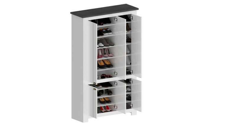 Scarpiera Tazio, Porta scarpe salvaspazio a 6 ante, Armadio multifunzione da ingresso, 114x42h200 cm, Bianco e Ardesia