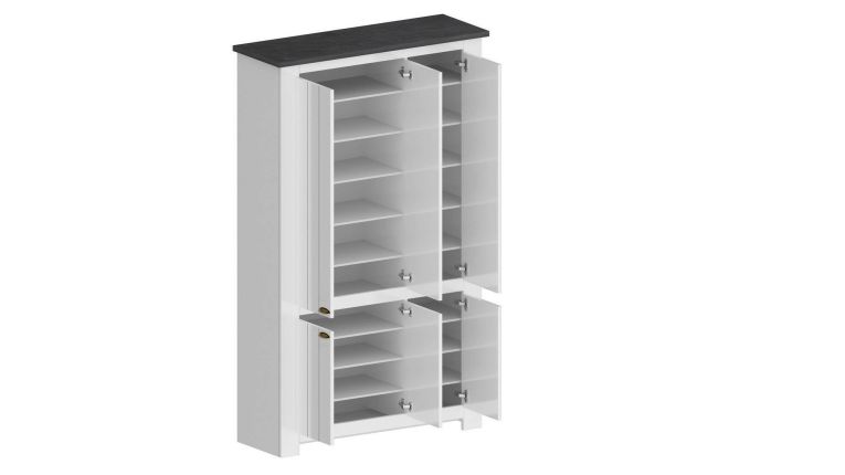 Scarpiera Tazio, Porta scarpe salvaspazio a 6 ante, Armadio multifunzione da ingresso, 114x42h200 cm, Bianco e Ardesia