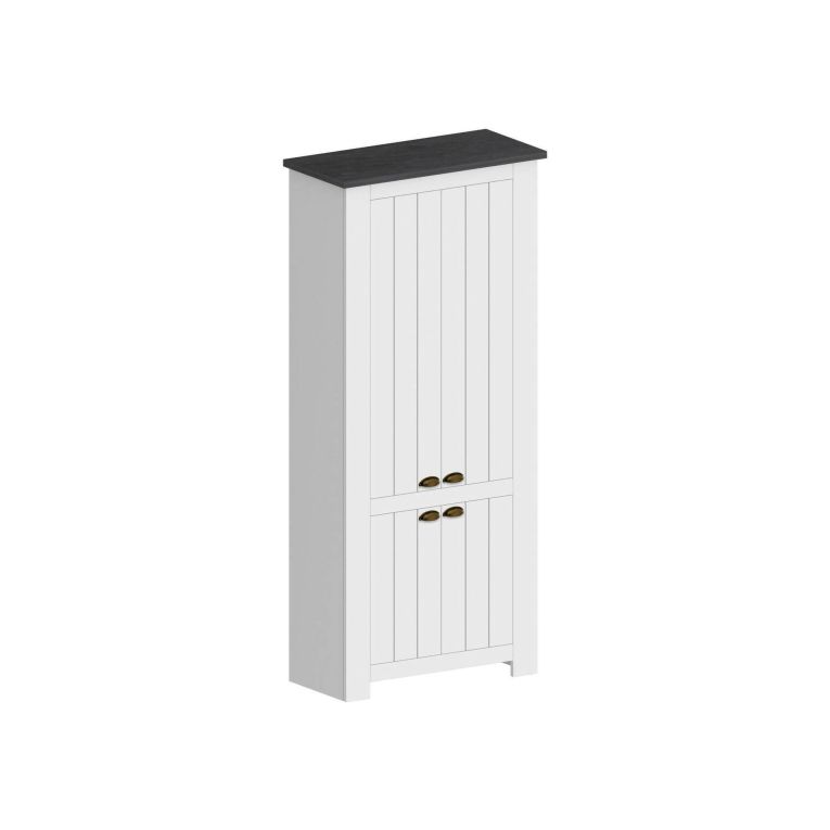Scarpiera Teodoro, Porta scarpe salvaspazio a 4 ante, Armadio multifunzione da ingresso, 84x42h200 cm, Bianco e Ardesia