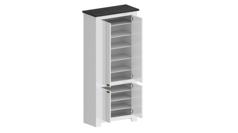 Scarpiera Teodoro, Porta scarpe salvaspazio a 4 ante, Armadio multifunzione da ingresso, 84x42h200 cm, Bianco e Ardesia