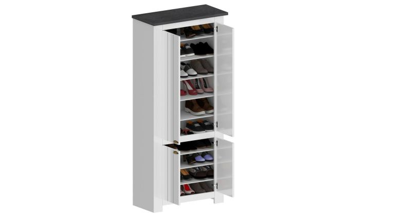 Scarpiera Teodoro, Porta scarpe salvaspazio a 4 ante, Armadio multifunzione da ingresso, 84x42h200 cm, Bianco e Ardesia