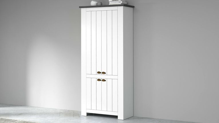 Scarpiera Teodoro, Porta scarpe salvaspazio a 4 ante, Armadio multifunzione da ingresso, 84x42h200 cm, Bianco e Ardesia
