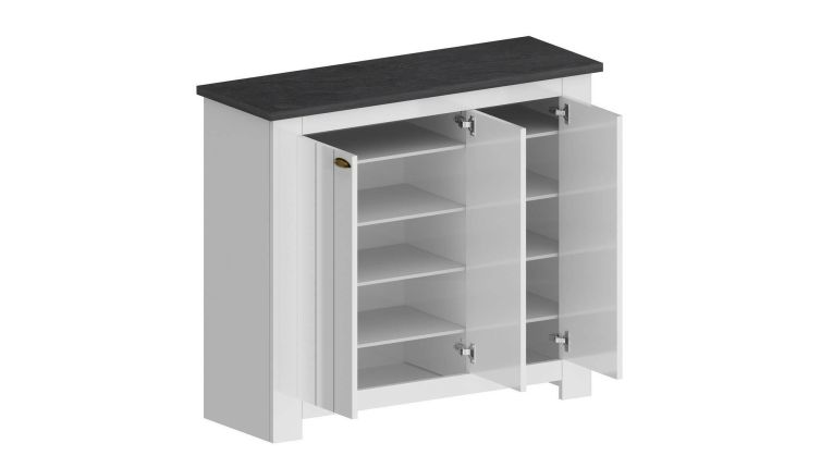 Scarpiera Tolomeo, Porta scarpe salvaspazio a 3 ante, Armadio multifunzione da ingresso, 114x42h100 cm, Bianco e Ardesia