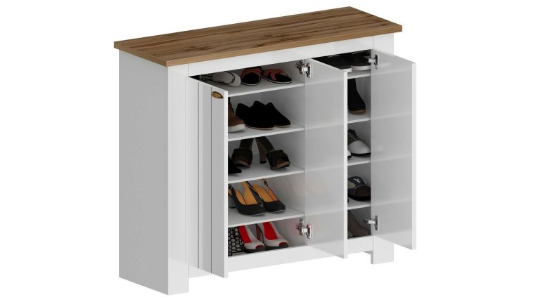 Scarpiera Tolomeo, Porta scarpe salvaspazio a 3 ante, Armadio multifunzione da ingresso, 114x42h100 cm, Bianco e Rovere