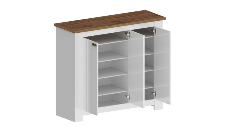 Scarpiera Tolomeo, Porta scarpe salvaspazio a 3 ante, Armadio multifunzione da ingresso, 114x42h100 cm, Bianco e Rovere