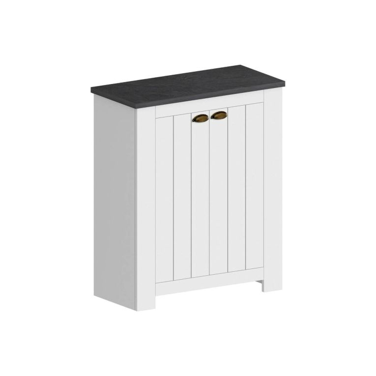 Scarpiera Tonio, Porta scarpe salvaspazio a 2 ante, Armadio multifunzione da ingresso, 84x42h100 cm, Bianco e Ardesia