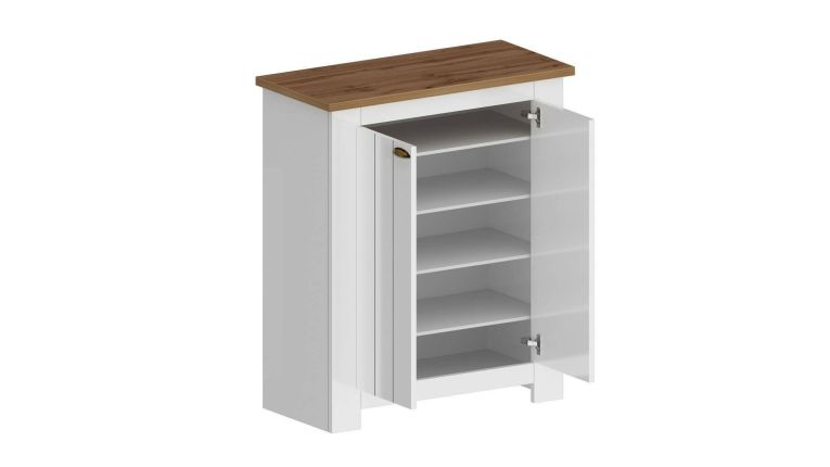 Scarpiera Tonio, Porta scarpe salvaspazio a 2 ante, Armadio multifunzione da ingresso, 84x42h100 cm, Bianco e Rovere