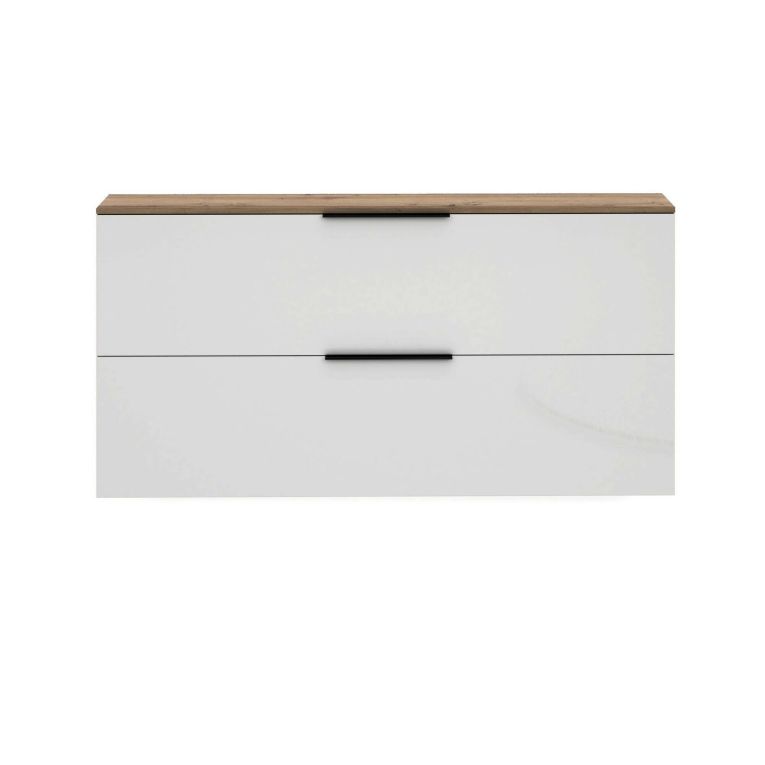 Scarpiera Tubatse, Mobile portascarpe, Armadio da ingresso multiuso, Mobiletto per calzature, Made in Italy, 160x19h80 cm, Bianco lucido e Rovere