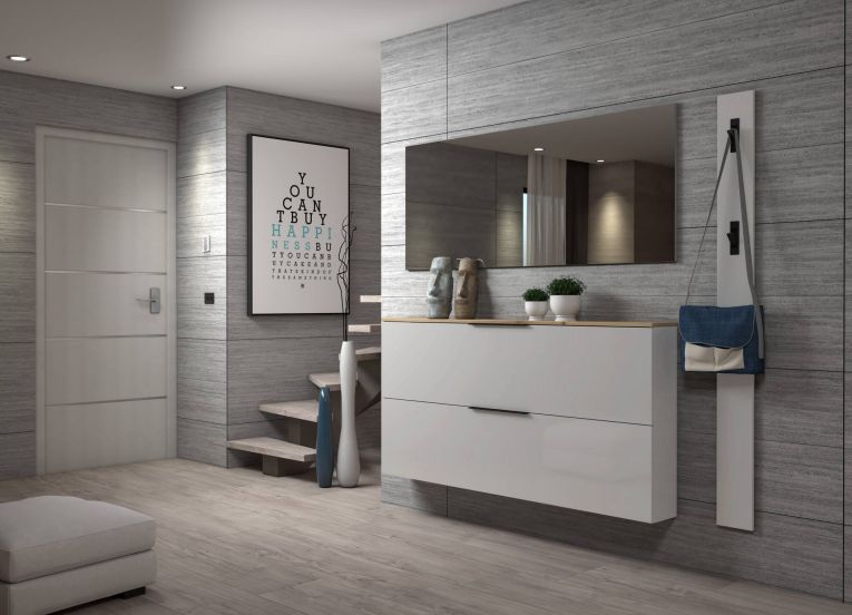 Scarpiera Tubatse, Mobile portascarpe, Armadio da ingresso multiuso, Mobiletto per calzature, Made in Italy, 160x19h80 cm, Grigio lucido e Rovere