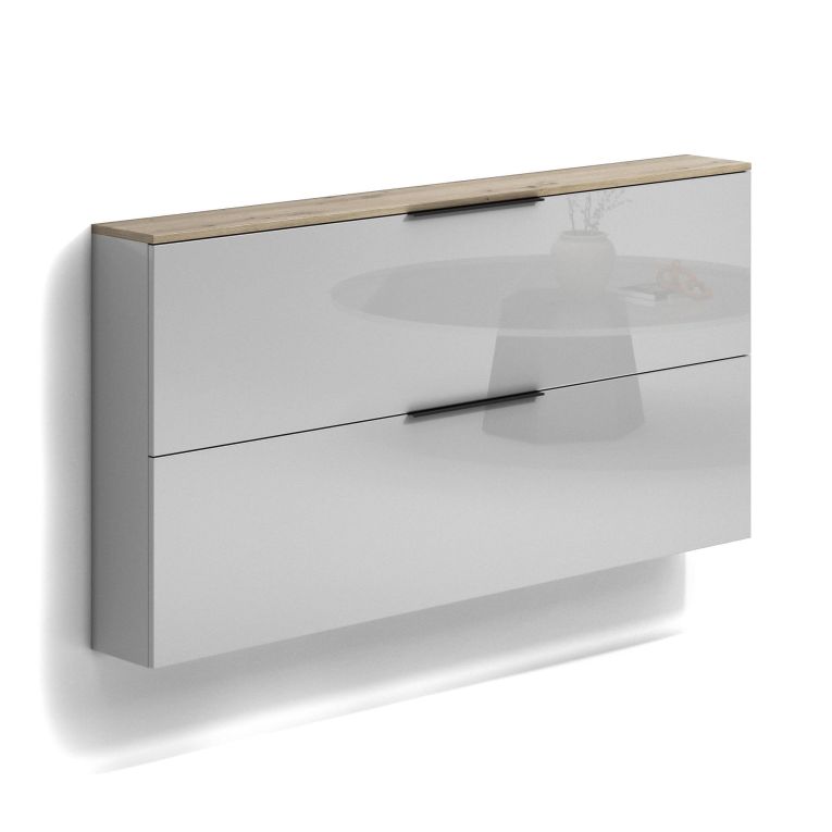Scarpiera Tubatse, Mobile portascarpe, Armadio da ingresso multiuso, Mobiletto per calzature, Made in Italy, 160x19h80 cm, Grigio lucido e Rovere