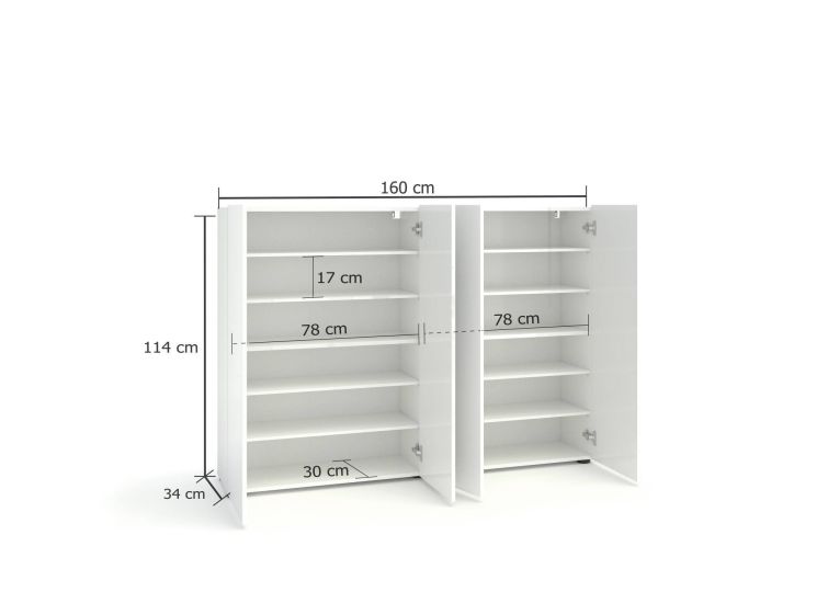 Scarpiera Uitenhage, Mobile portascarpe, Armadio da ingresso multiuso, Mobiletto per calzature, Made in Italy, 160x34h115 cm, Bianco lucido