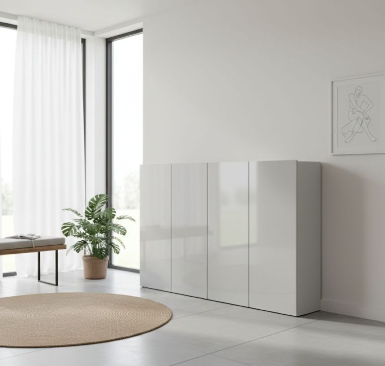 Scarpiera Uitenhage, Mobile portascarpe, Armadio da ingresso multiuso, Mobiletto per calzature, Made in Italy, 160x34h115 cm, Grigio