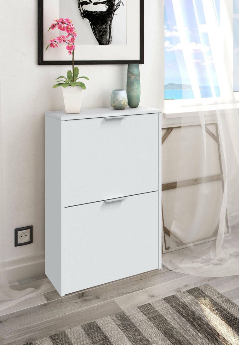 Scarpiera Valdosta, Portascarpe salvaspazio a 2 ante, Scarpiera da ingresso , Armadio scarpiera, 50x22h76 cm, Bianco