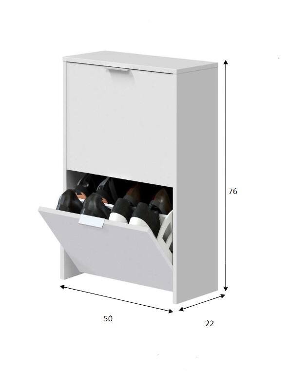 Scarpiera Valdosta, Portascarpe salvaspazio a 2 ante, Scarpiera da ingresso , Armadio scarpiera, 50x22h76 cm, Bianco