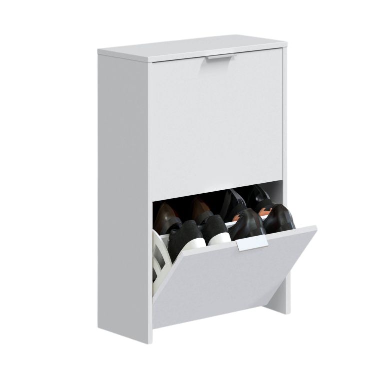 Scarpiera Valdosta, Portascarpe salvaspazio a 2 ante, Scarpiera da ingresso , Armadio scarpiera, 50x22h76 cm, Bianco