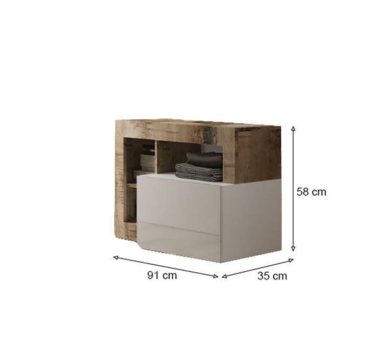 Scarpiera Varano, Mobile portascarpe, Armadio da ingresso multiuso, Mobiletto per calzature, Made in Italy, 91x35 h58 cm, Bianco lucido e Acacia