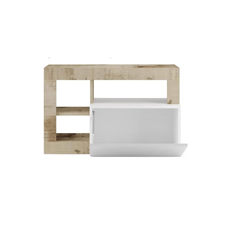 Scarpiera Varano, Mobile portascarpe, Armadio da ingresso multiuso, Mobiletto per calzature, Made in Italy, 91x35 h58 cm, Bianco lucido e Acacia
