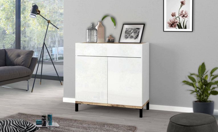 Scarpiera Variscite, cm 80x40h80, Bianco lucido e Acero
