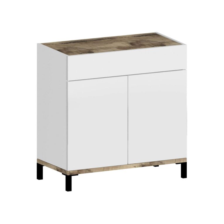 Scarpiera Variscite, cm 80x40h80, Bianco lucido e Acero