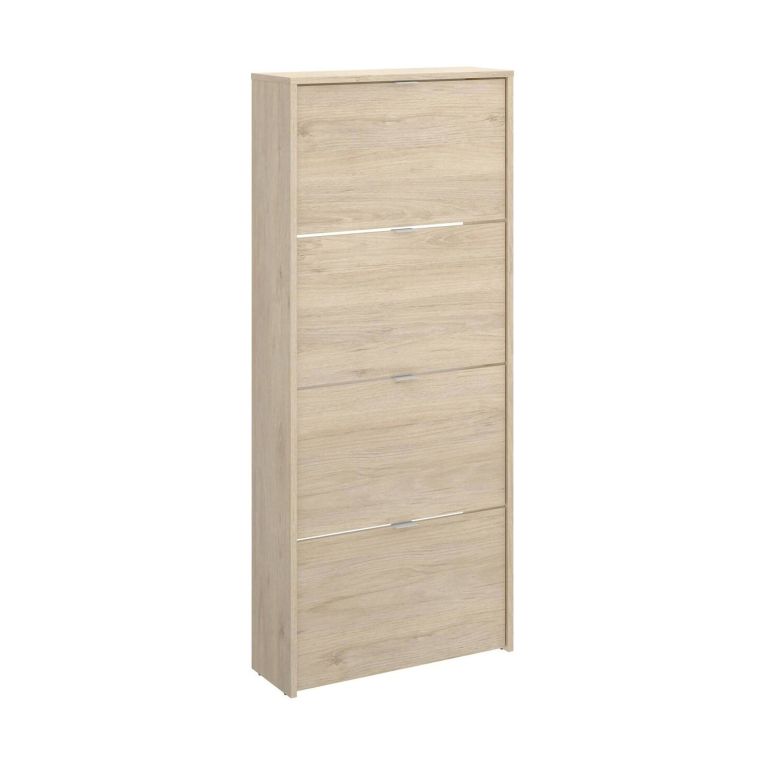 Scarpiera Vettore, Portascarpe salvaspazio da ingresso, Mobiletto porta scarpe a 4 ante a ribalta-, 61x25h149 cm, Rovere