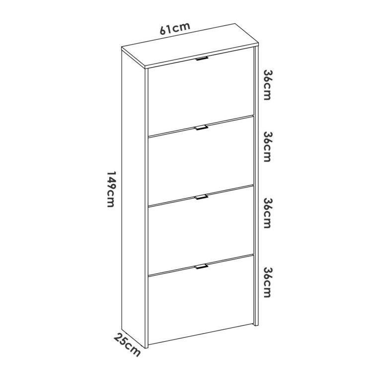 Scarpiera Vettore, Portascarpe salvaspazio da ingresso, Mobiletto porta scarpe a 4 ante a ribalta-, 61x25h149 cm, Rovere