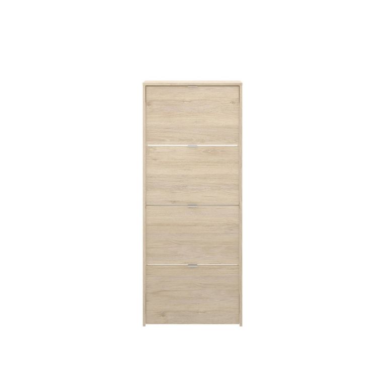 Scarpiera Vettore, Portascarpe salvaspazio da ingresso, Mobiletto porta scarpe a 4 ante a ribalta-, 61x25h149 cm, Rovere