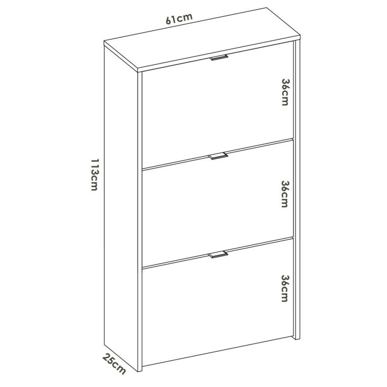 Scarpiera Vignole, Portascarpe salvaspazio da ingresso, Mobiletto porta scarpe a 3 ante a ribalta-, 61x25h113 cm, Bianco lucido