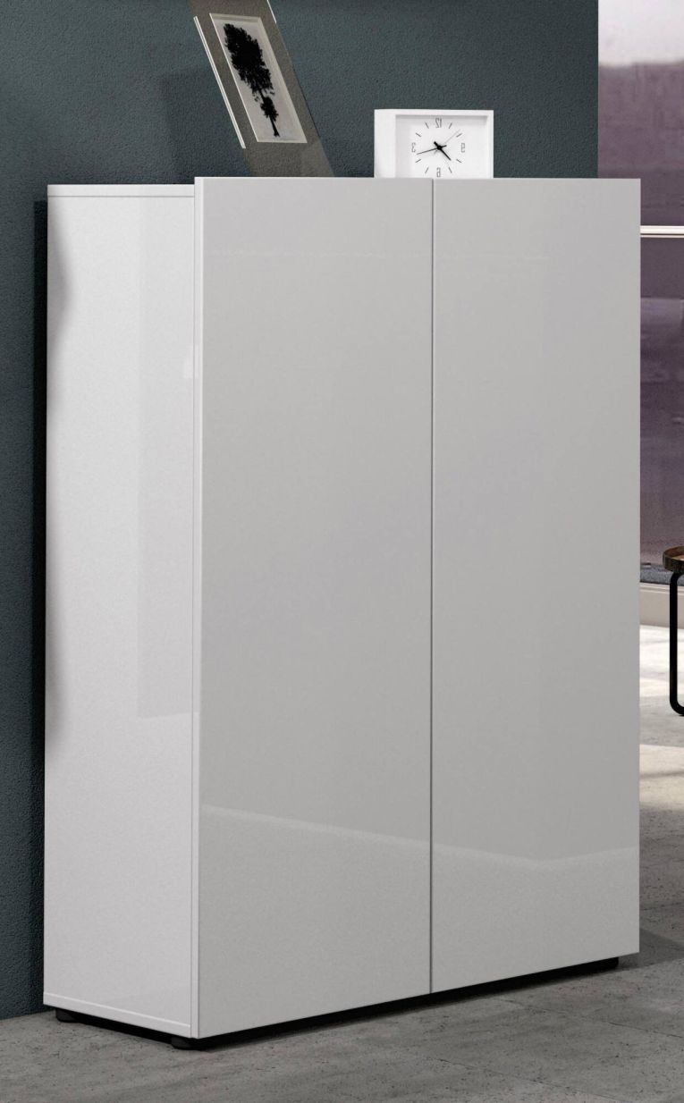 Scarpiera Witbank, Mobile portascarpe, Armadio da ingresso multiuso, Mobiletto per calzature, Made in Italy, 80x34h115 cm, Bianco lucido