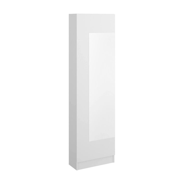 Scarpiera Zevola, Portascarpe salvaspazio da ingresso, Mobiletto portascarpe a 1 anta a specchio, 50x27h186 cm, Bianco