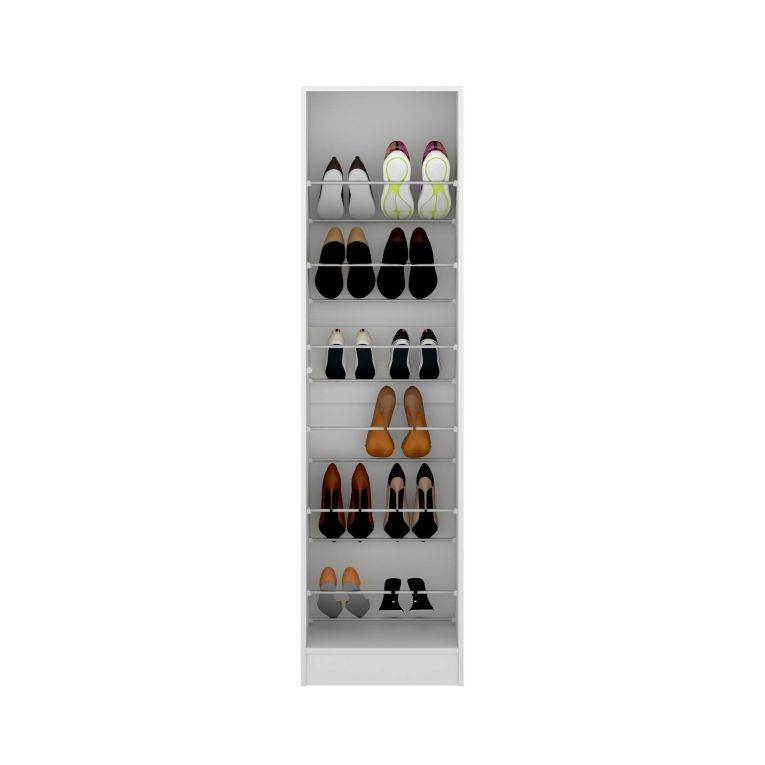 Scarpiera Zevola, Portascarpe salvaspazio da ingresso, Mobiletto portascarpe a 1 anta a specchio, 50x27h186 cm, Bianco