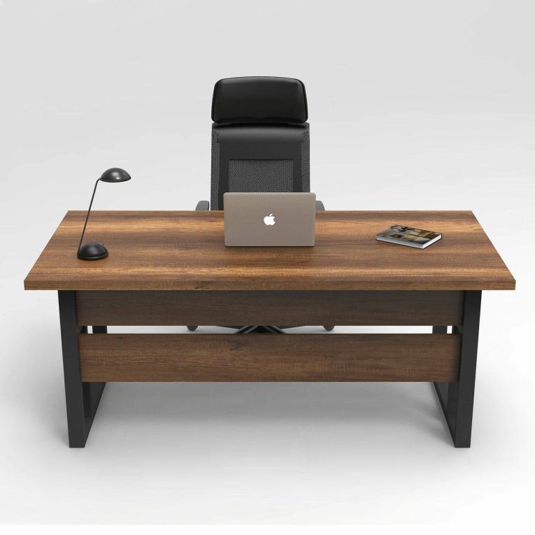 Scrivania Acubens, Scrittoio multiuso, Tavolo per ufficio porta PC, Piano di lavoro, 180x90 h73 cm, Noce
