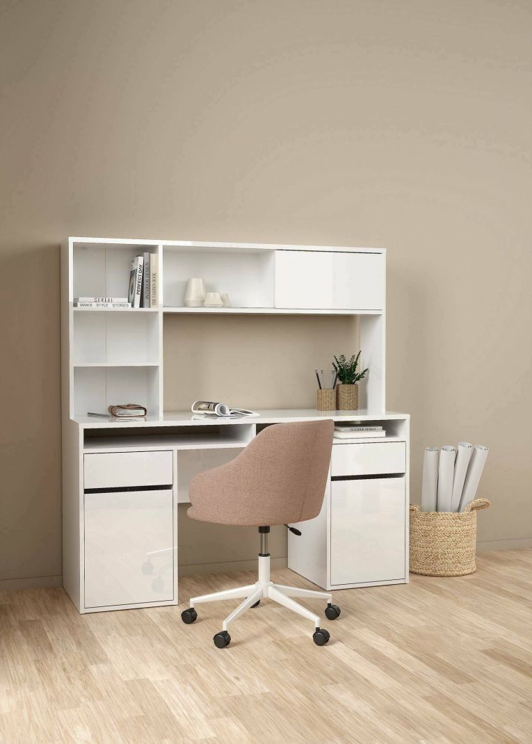 Scrivania Agnella, Scrittoio multiuso, Tavolo per ufficio porta PC, Piano di lavoro, 48x149 h156 cm, Bianco
