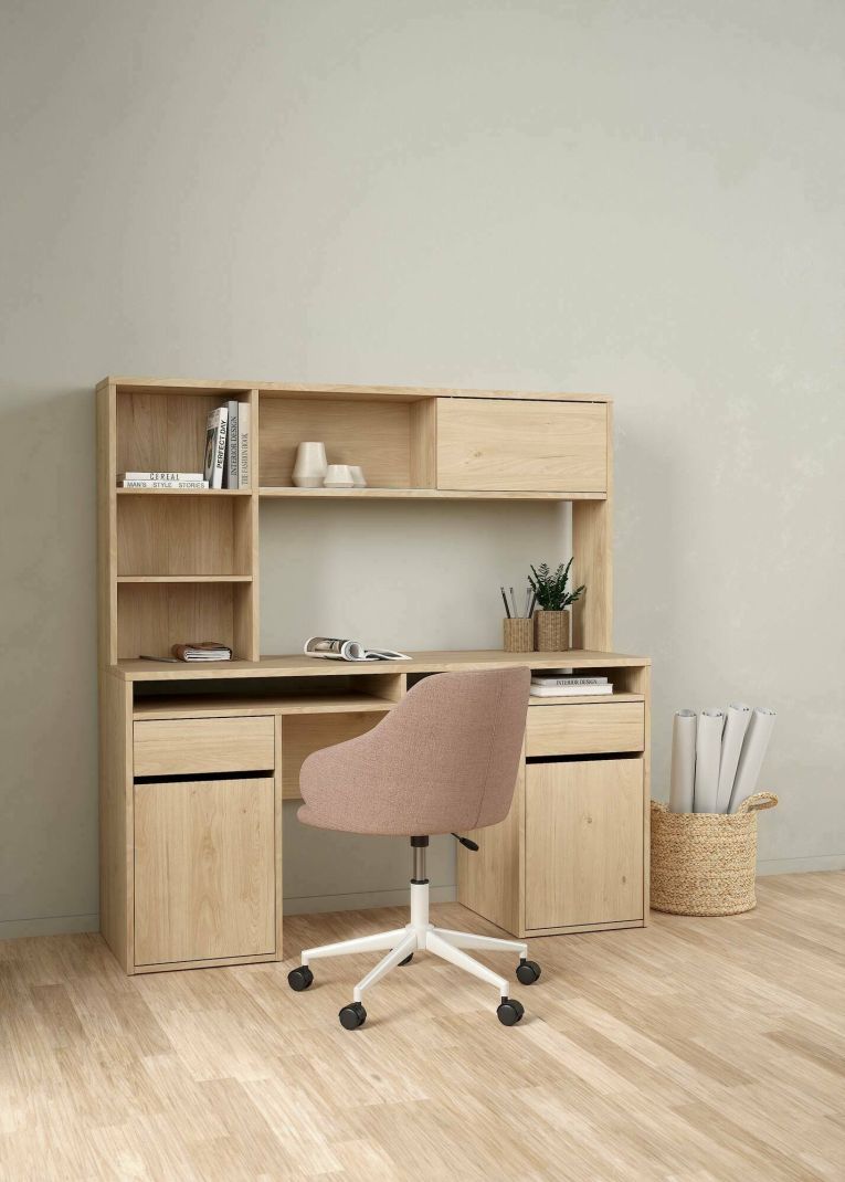 Scrivania Agnella, Scrittoio multiuso, Tavolo per ufficio porta PC, Piano di lavoro, 48x149 h156 cm, Rovere