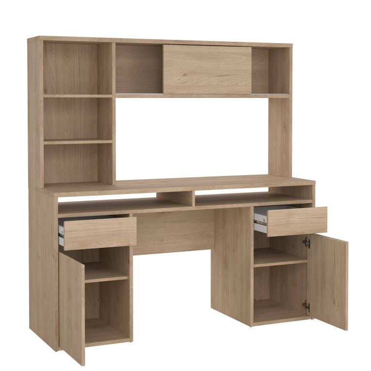 Scrivania Agnella, Scrittoio multiuso, Tavolo per ufficio porta PC, Piano di lavoro, 48x149 h156 cm, Rovere