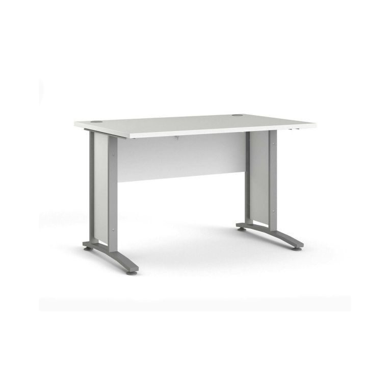 Scrivania Albertine, Scrittoio multiuso, Tavolo per ufficio porta PC, Piano di lavoro, 120x80 h75 cm, Bianco e Grigio