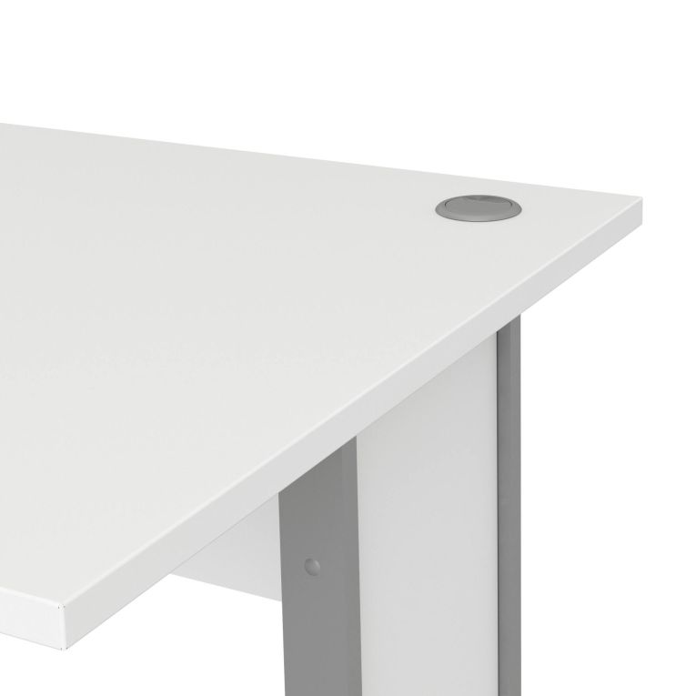 Scrivania Albertine, Scrittoio multiuso, Tavolo per ufficio porta PC, Piano di lavoro, 120x80 h75 cm, Bianco e Grigio