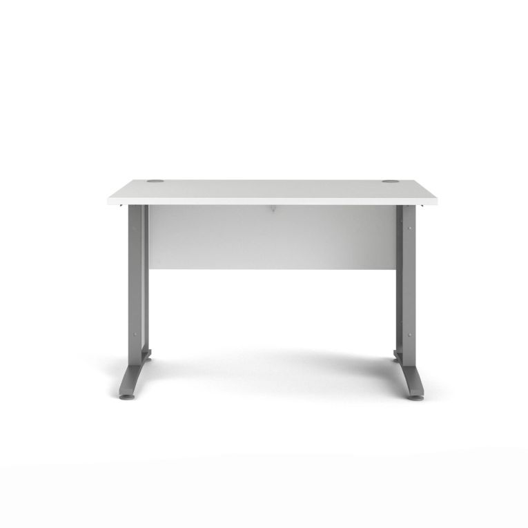 Scrivania Albertine, Scrittoio multiuso, Tavolo per ufficio porta PC, Piano di lavoro, 120x80 h75 cm, Bianco e Grigio
