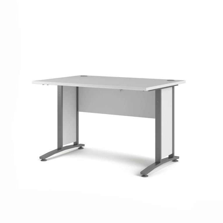Scrivania Albertine, Scrittoio multiuso, Tavolo per ufficio porta PC, Piano di lavoro, 120x80 h75 cm, Bianco e Grigio
